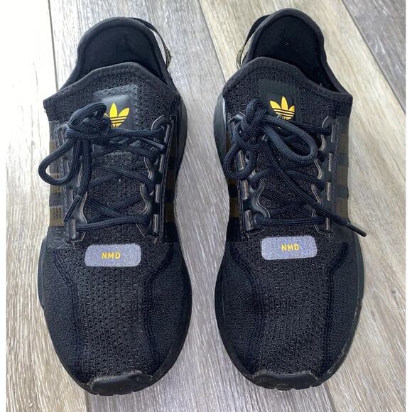 Adidas NMD R1 V2 J Sneaker Shoes Black Yellow Youth US Size 5 - GY1397 - Picture 4 of 11